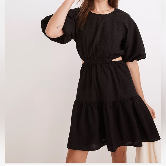Madewell Seersucker Puff-Sleeve Cutout Mini Dress - Picture 2 of 5